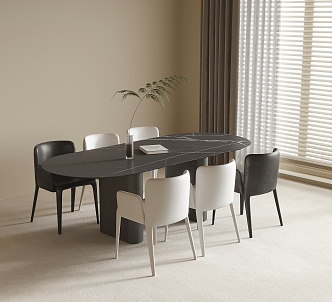 Dining Table and Chair Combination Dining Chair Dining Table Curtain Window Screen 3d model