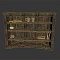 Textured Wooden Bookcase with Multiple Shelves Holding Books Mugs and Small Decorative Items