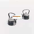 Two Vintage Silver Kettles With Black Handles On White Background 3d model