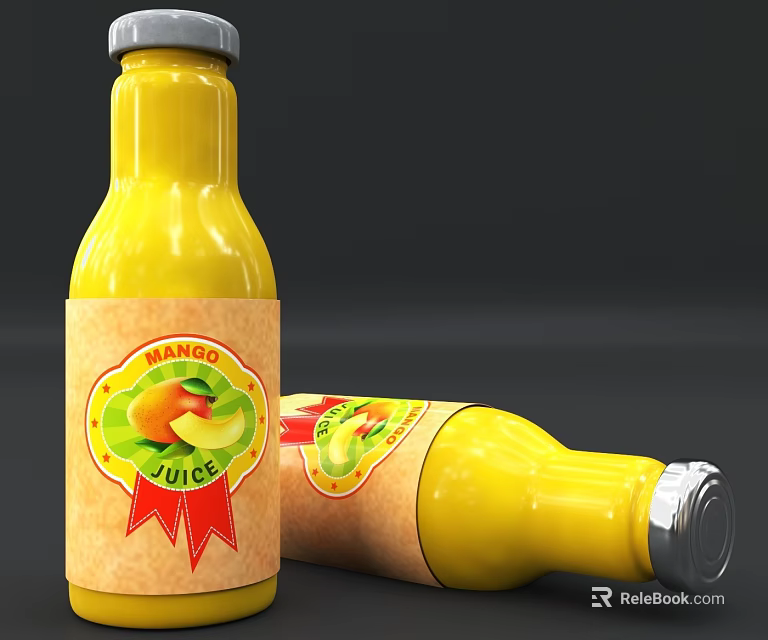 Yellow Mango Juice Bottle with Vibrant Label Design and Fresh Fruit Beverage 3d model 