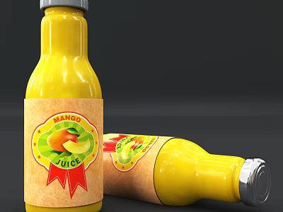 Yellow Mango Juice Bottle with Vibrant Label Design and Fresh Fruit Beverage 3d model