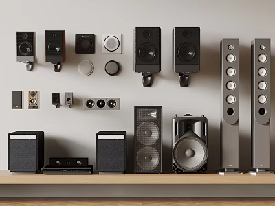 Home Audio Speaker Collection Featuring Wall Mounted Bookshelf Floor Standing Models and Small Components 3d model