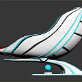 Modern Futuristic Chair With Red White Blue Accents Sleek Lines Transparent Base