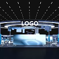 Modern Exhibition Booth Design With Circular LOGO Display And Modern Lighting Elements 3d model