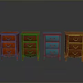 Colorful Wooden Bedside Tables with Drawers and Carved Legs in Various Tones