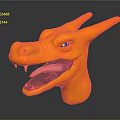 Detailed Orange Dragon Head Sculpture With Open Mouth And Sharp Teeth 3d model