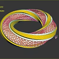 Yellow Modern Circular Sculpture With Perforated Mesh Design And Reflective Surface