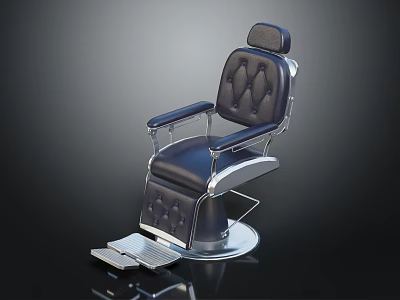Black Leather Diamond Tufted Barber Chair With Metal Frame And Modern Footrest 3d model