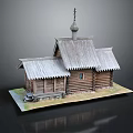 Traditional Log Cabin With Gray Roof Steeple And Wooden Structure Details