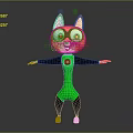 Red Fur Cartoon Cat In Superhero Green Costume With Mask And Chest Emblem