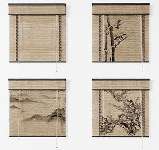 New Chinese Bamboo Curtain Bamboo Curtain Roller Curtain Combination 3d model