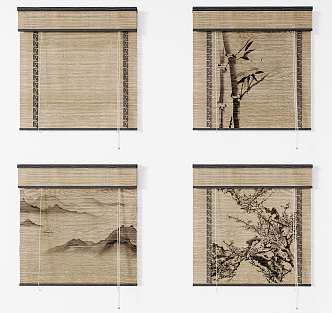 New Chinese Bamboo Curtain Bamboo Curtain Roller Curtain Combination 3d model