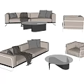 Modern Grey Casual Sofa Set with Pillows Throw Blanket and Round Coffee Table 3d model