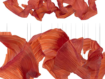 Red Flowing Fabric Hanging Decor With Layered Folded Design And Suspended Structure 3d model
