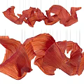 Red Flowing Fabric Hanging Decor With Layered Folded Design And Suspended Structure 3d model