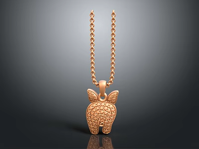 Rose Gold Rabbit Pendant Necklace With Honeycomb Pattern And Small Diamonds 3d model