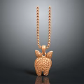 Rose Gold Rabbit Pendant Necklace With Honeycomb Pattern And Small Diamonds 3d model