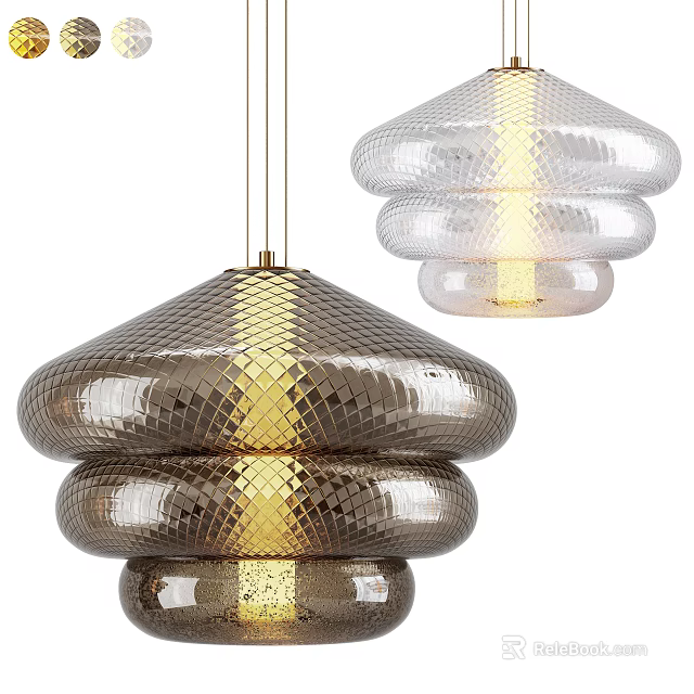 Elegant Modern Stacked Glass Chandelier With Gold Accents And Transparent Layers 3d model 
