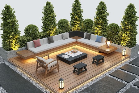 Courtyard landscape outdoor sofa flower pool landscape plants outdoor lighting 3d model