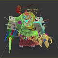 Mechanical Creature Character With Spikes Colorful Decorations Yellow Elements And Claws