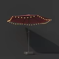 Stylish Red Chandelier Decorated With Yellow String Lights On Dark Background 3d model
