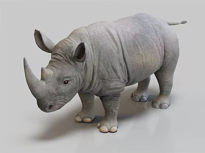 Detailed Realistic Gray Rhinoceros 3D Model Standing On White Background 3d model