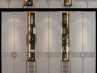 Elegant Modern Storage Cabinet With Gold Accents Glass Doors And Multi layer Storage Shelves 3d model
