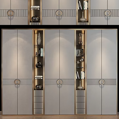Elegant Modern Storage Cabinet With Gold Accents Glass Doors And Multi layer Storage Shelves 3d model