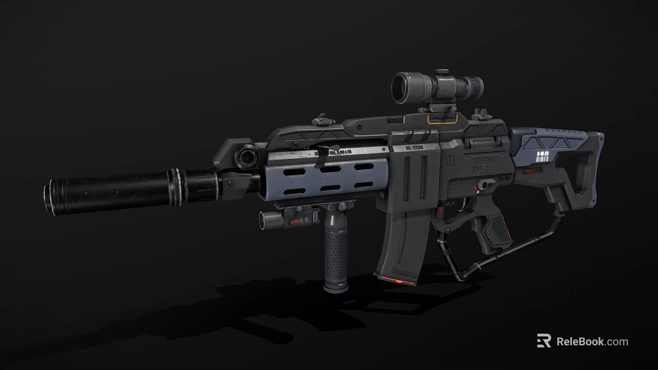 Tactical Modern Military Rifle with Scope Silencer Ergonomic Grip and Futuristic Design 3d model 