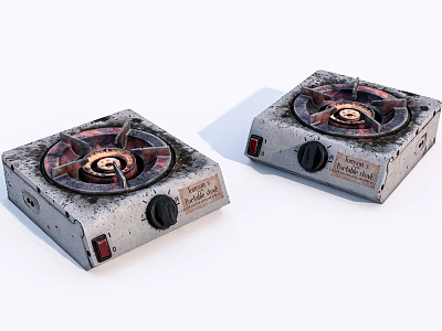 Two Old Worn Gas Stoves As Essential Kitchen Cooking Appliances 3d model