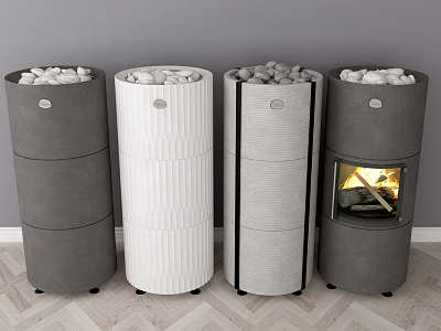 Modern Cylindrical Fireplace Designs With Various Colors Textures And Flame 3d model