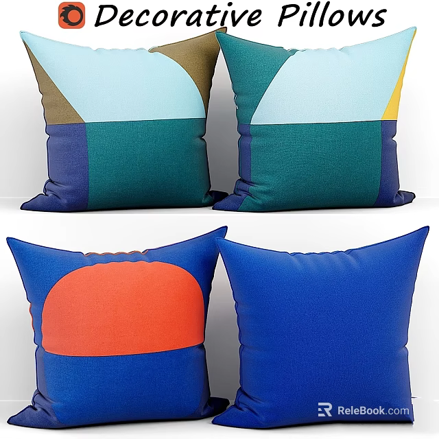 Colorful Geometric Pillows With Abstract Blue Green Orange And Yellow Patterns 3d model 