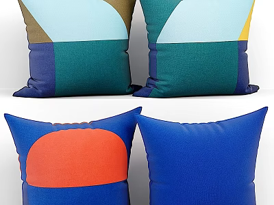 Colorful Geometric Pillows With Abstract Blue Green Orange And Yellow Patterns 3d model