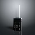 Black Cylindrical Capacitor With 2200 mF 16V Rating And Metal Pins Design