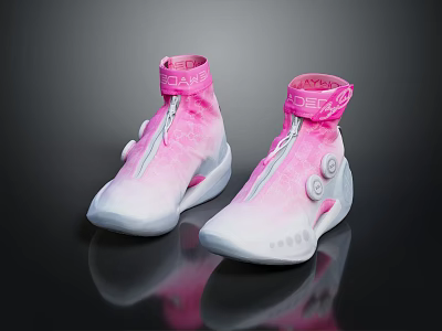 High top Pink Gradient Shoes With White Soles Zipper Closure And Circular Accents Design 3d model