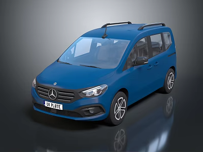 Blue Mercedes Compact MPV with Roof Rack and Modern Front Design Features 3d model