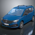 Blue Mercedes Compact MPV with Roof Rack and Modern Front Design Features
