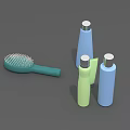 Colorful Bathroom Accessories Including Green Hairbrush And Colored Bottles With Silver Caps