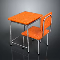 Orange Patterned Desk And Chair Set With Metal Frame For Study Room 3d model