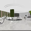 Modern Front Desk Reception Area With Green Plant Wall And White Furniture Lighting