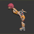 Game and Movie Character with Pink Hair Orange Yellow Armor Mechanical Design Standing Pose