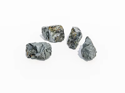 Four Gray Stone And Wood Pieces With Textured Surfaces On White Background 3d model