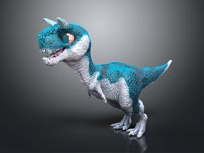 Cute Blue And White Dinosaur Character 3D Model With Small Horns And Friendly Expression 3d model