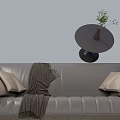 Modern Grey Leather Two Seater Sofa with Plush Pillows Soft Throw Blanket and Side Table 3d model