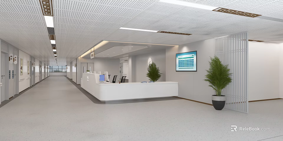 Modern Hospital Triage Desk Interior With Reception Area And Digital Screen 3d model 