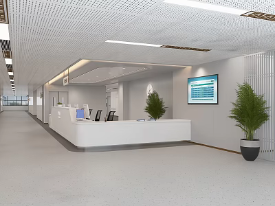 Modern Hospital Triage Desk Interior With Reception Area And Digital Screen 3d model