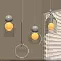 Three Modern Glass Pendant Lights Illuminated in Interior with Window Background 3d model