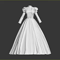 Elegant White Formal Gown With Long Sleeves Puffed Shoulders And Full Skirt