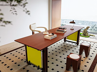 Middle style desk and chair combination 3d model