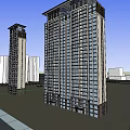 Modern Residential Building With Glass Curtain Walls Balconies Lighting And Urban Skyline